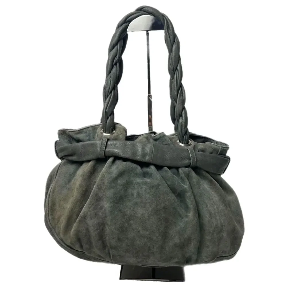 Furla | Grey Suede & Bow Accent Braided Strap Shoulder Shoulder Bag, Vintage Y2K